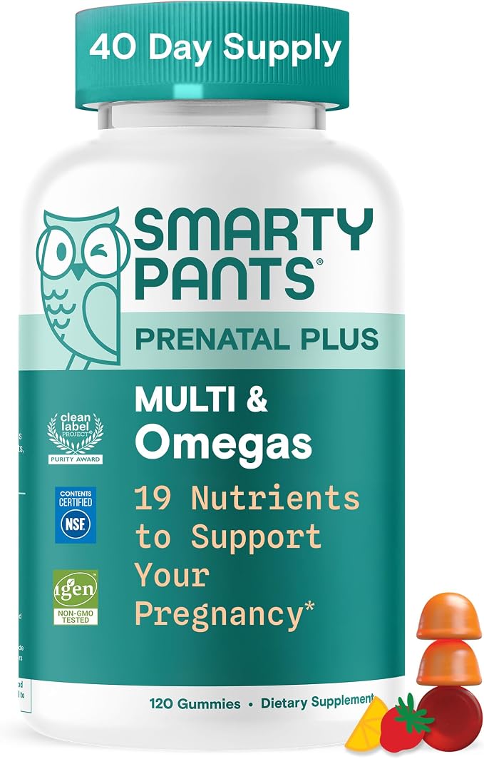 SmartyPants Prenatal Multivitamin Gummies, Omega 3 (DHA/EPA), Methylfolate, Biotin, Vitamin D3, C, Vitamin B12, B6, Vitamin A, K & Zinc, Gluten Free, 120 Count (40 Day Supply)