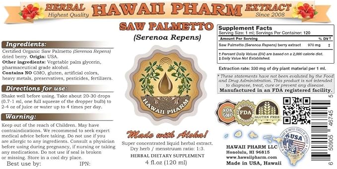 Hawaii Pharm Saw Palmetto (Serenoa Repens) Liquid Extract 15x4 fl.oz