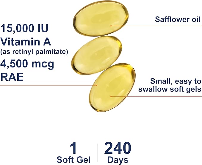 Carlson - Vitamin A, 15000 IU Palmitate (4500 mcg RAE), Vision Health & Healthy Skin, Immune Function, 240 Softgels