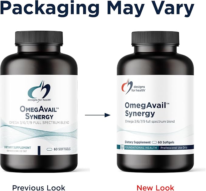 Designs for Health OmegAvail Synergy - Omega Complex for Adults - Omega 3-6-7-9 Fatty Acids from Borage and Macadamia Oil + Triglyceride (TG) Fish Oil with DHA & EPA (60 Softgels)