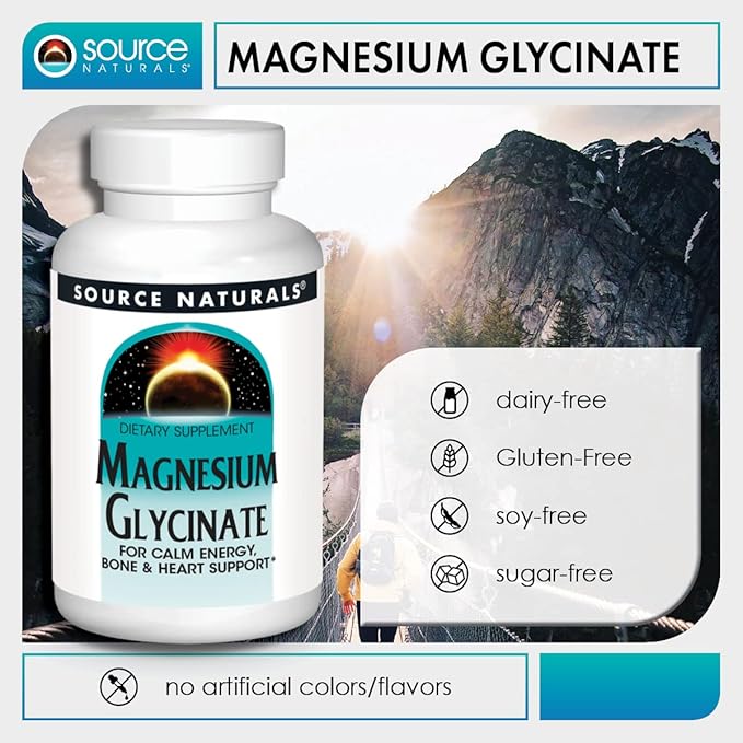 Source Naturals Magnesium Glycinate, Chelated for high Absorption | for Calm Energy, Bone & Heart Support*, 200 mg per Serving - 60 Tablets