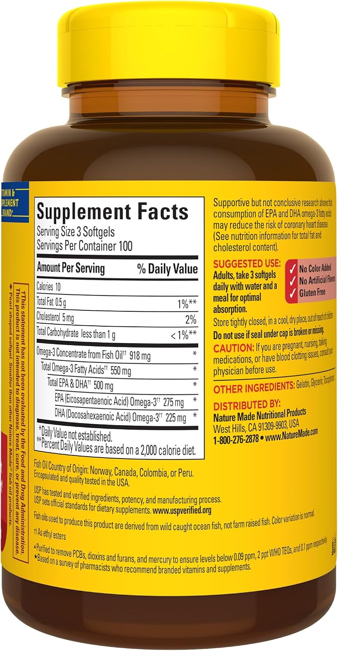 Nature Made Omega 3 Fish Oil Supplements,550mg Per Serving,Fish Oil Omega 3 Supplements as Ethyl Esters for Healthy Heart Support,300 Softgels,100 Day Supply,(Pack of 2)