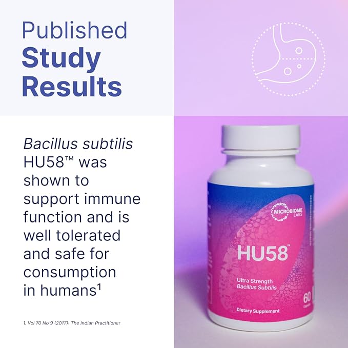 Microbiome Labs HU58 Bacillus Subtilis Probiotics for Women and Men - High Potency Spore Probiotic for Digestive Health & Immune Support - Daily Capsules with 10 Billion CFU (60 Capsules) (Pack of 2)