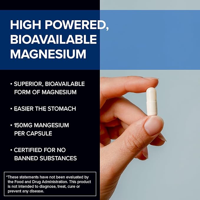 Designs for Sport Magnesium Glycinate - Magnesium Supplement to Support ATP Energy, Muscle Recovery, Bone Health & Heart Health - NSF Certified for Sport (120 Capsules)