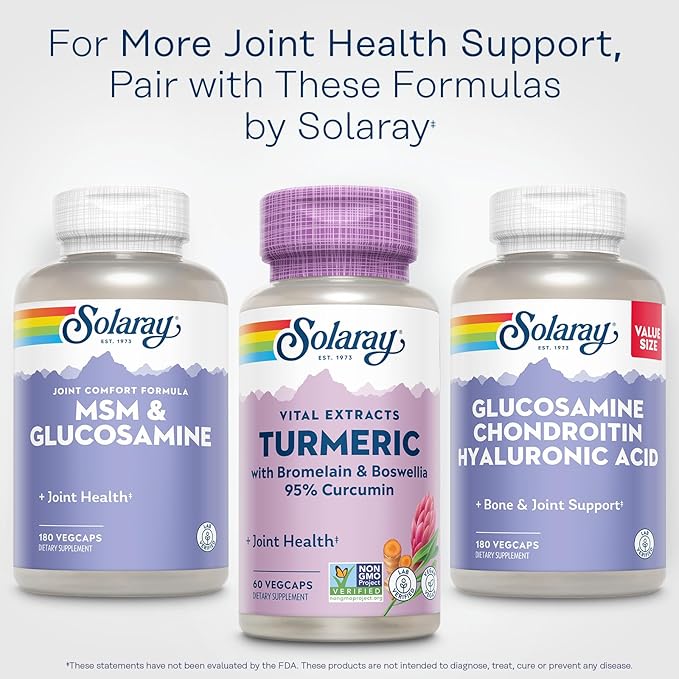 SOLARAY Turmeric Supplement with Bromelain and Boswellia, 95% Curcumin, Turmeric Curcumin Supplement for Joint Support, Gallbladder, Liver Support, Non-GMO, Vegan, 60-Day Guarantee, 60 Servings