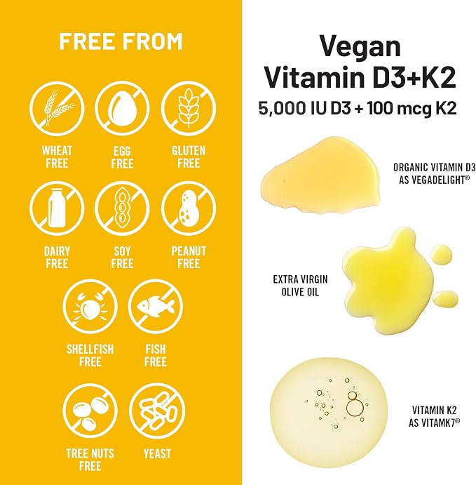 NatureWise Vegan Vitamin D3 + K2 - Natural D3 5000IU + Natural Vitamin K2 100mcg - Bone Support - High Absorption with Organic Cold-Pressed Olive Oil - Non-GMO, (Pack of 2)