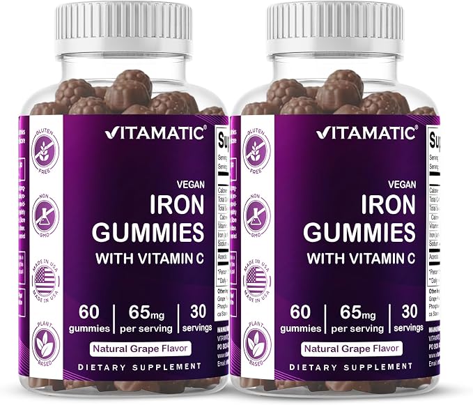 Vitamatic Iron 65 mg Gummies Supplement for Women & Men - 60 Vegan Gummies - Great Tasting Iron Gummy Vitamins with Vitamin C (2)