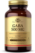 Solgar GABA 500 mg, 100 Vegetable Capsules - Relaxation & Nervous System Support - Amino Acid - Non-GMO, Vegan, Gluten Free, Dairy Free, Kosher - 100 Servings