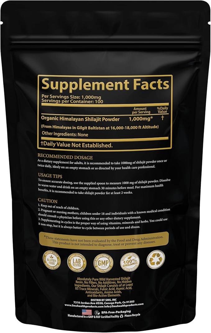 Shilajit Pure Himalayan Shilajit Powder - Gold Grade 100% Pure Shilajit with Fulvic Acid & 85+ Trace Minerals Complex for Energy & Immune Support - 100g