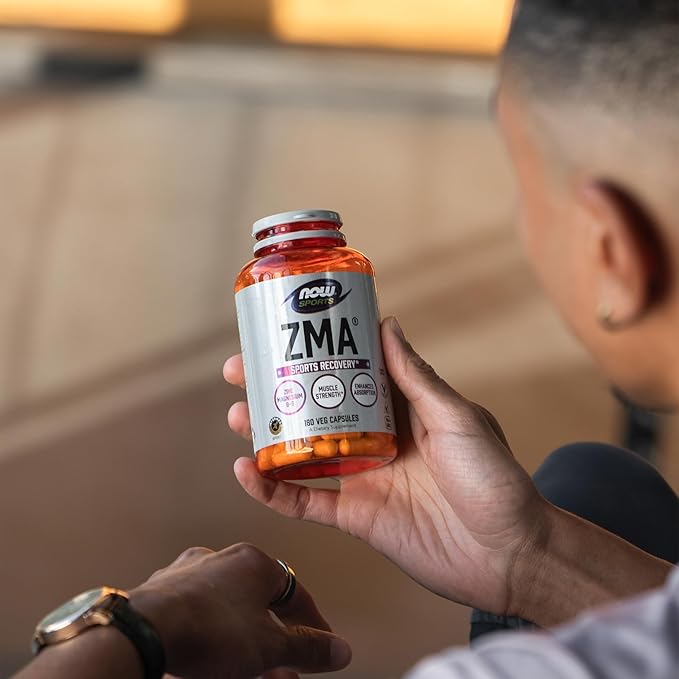 NOW Foods Sports Nutrition, ZMA (Zinc, Magnesium and Vitamin B-6), Enhanced Absorption, Sports Recovery*, 180 Capsules, (Pack of 2)