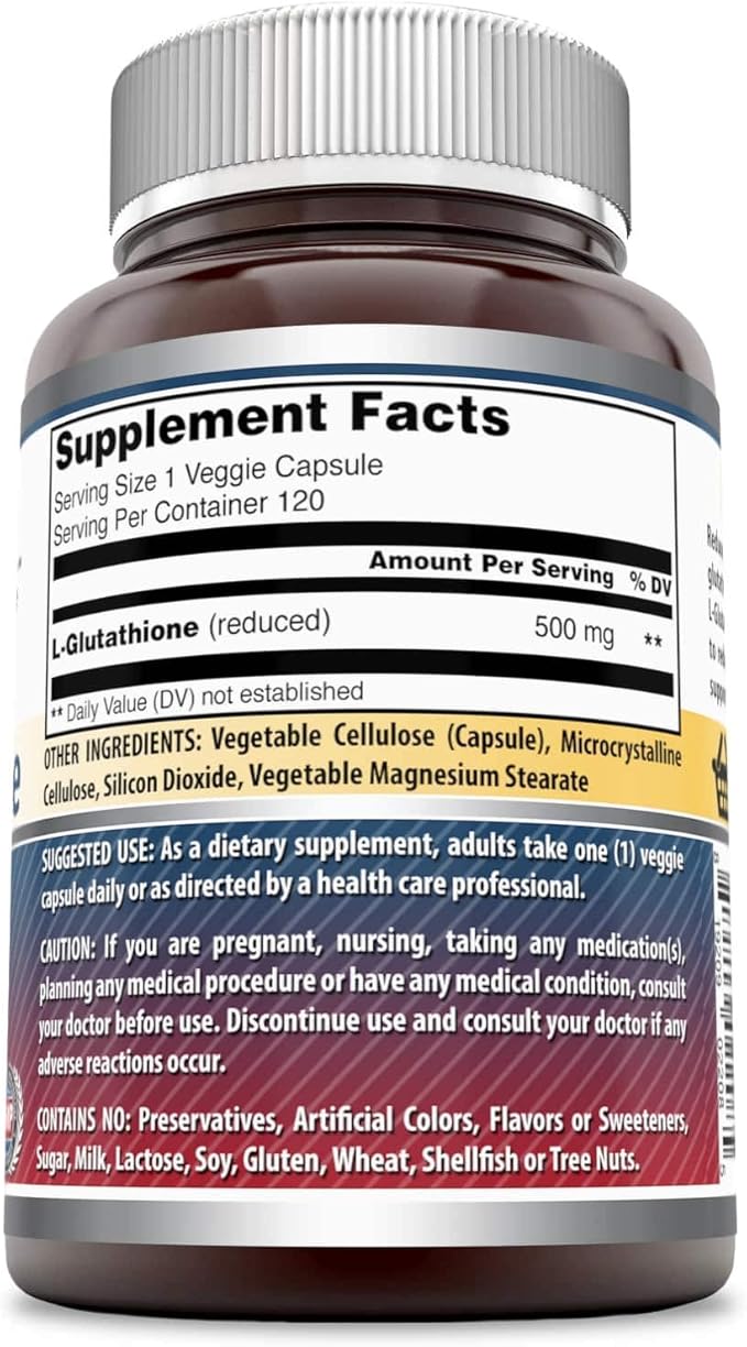 Amazing Formulas L-Glutathione 500 Mg Supplement | Vegetarian Capsules | Non-GMO | Gluten-Free | Made in USA (1 Pack | 120 Count)