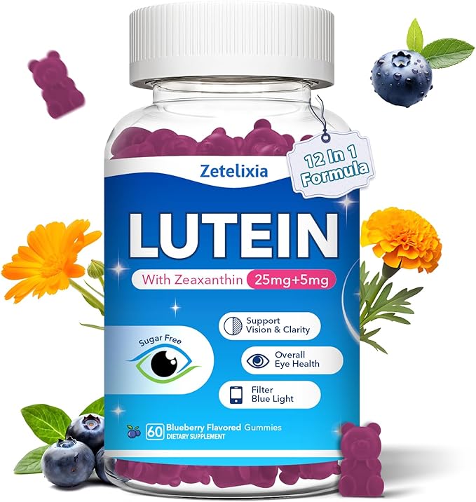 Lutein Gummies, 12 in 1 Lutein and Zeaxanthin Supplements Eye Vitamins Gummies for Adults, Eye Health Supplement with Multiple Vitamin for Promoting Eye & Vision - 60 Gummies