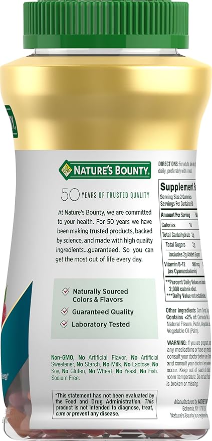 Nature's Bounty Vitamin B12 Gummies, Dietary Supplement, Supports Energy Metabolism and Nervous System Health, Mixed Berry Flavor, 500mcg, 160 Count (Pack of 3)