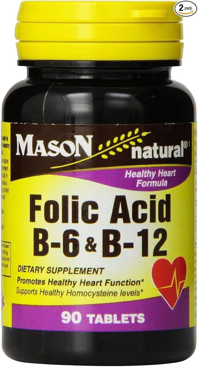 Mason Natural Folic Acid, B-6 & B-12 Tablets 90 ea (Pack of 2)
