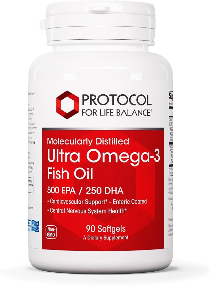 PROTOCOL FOR LIFE BALANCE Ultra Omega-3-500mg EPA & 250mg DHA - Fish Oil for Brain Support Heart & Nervous System Health - EPA DHA Omega Supplement - Non-GMO & Halal - 90 Softgels
