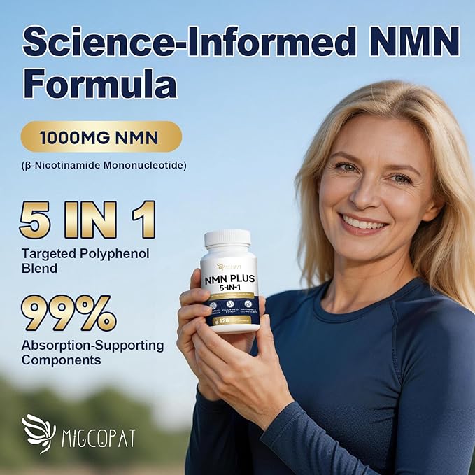 NMN Supplement 1000mg – NMNH Alternative 5-in-1 NAD Supplement w/Resveratrol, Apigenin, Quercetin & Black Pepper – Supports Cellular Energy, Healthy Aging & Longevity – 120 Veggie Capsules