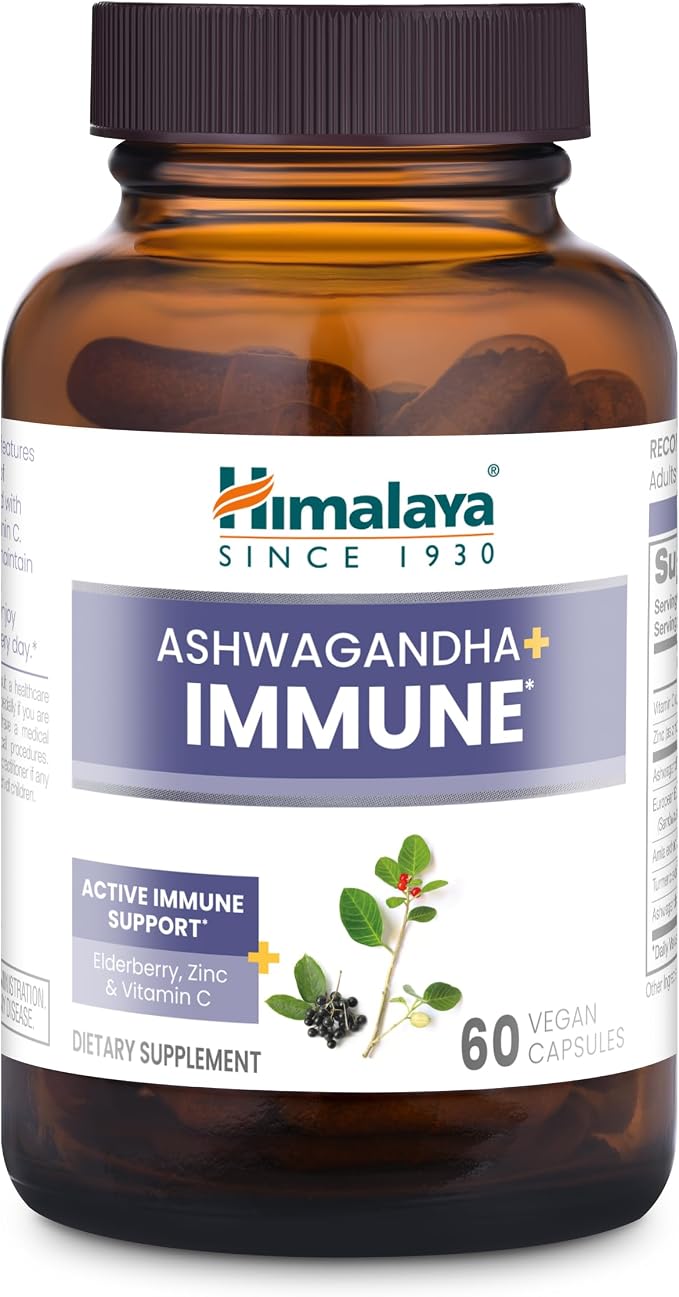 Himalaya Ashwagandha+ Immune - Herbal Immune Support Supplement with Vitamin C, Zinc, Elderberry, and Amla for Immunity - Vegan, Non-GMO, Gluten Free, 960 mg, 60 Capsules