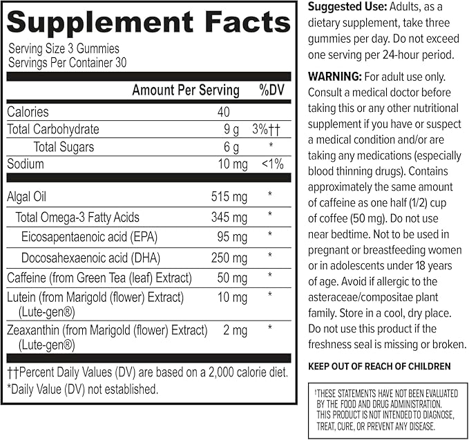 ONNIT Alpha Brain Neuro Focus Gummies, IGEN Non-GMO Tested Vegan Gummies with Omega-3s Lutein Zeaxanthin and Caffeine, Brain Eye and Focus Supplement for Men and Women, Citrus Punch, 90 Count