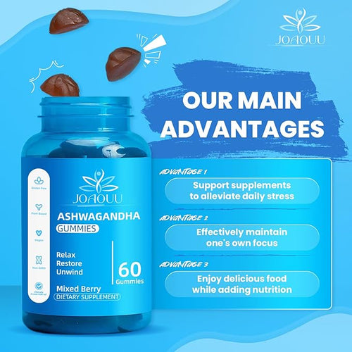 (120 Count) Ashwagandha Gummies KSM-66 - Mixed Berry, Vegan, Plant Based, Non-GMO, Gluten-Free & Gelatin Free Relax, Organic Ashwa Root Extract Supplement for Immune Support