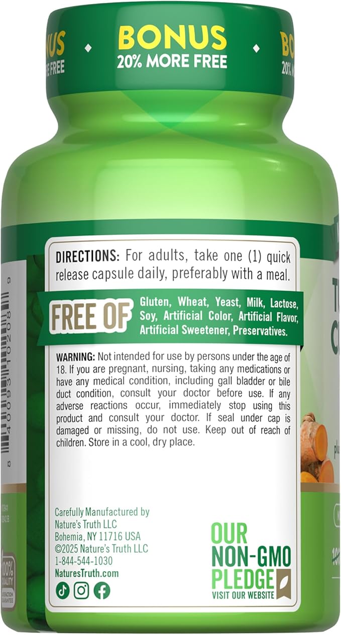 Nature's Truth Turmeric Curcumin | 120 Capsules | with Black Pepper Extract | Non-GMO and Gluten Free Supplement