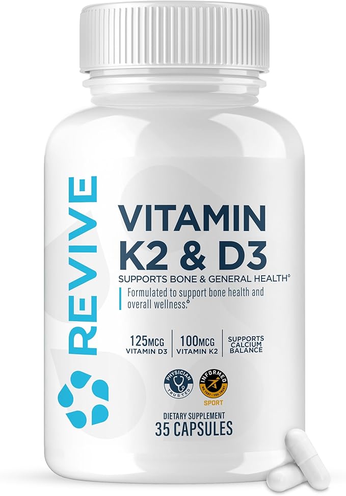 REVIVE MD Vitamin D3 & K2 Supplement for Women & Men - Physician Formulated K2 & D3 Vitamin Supplement Supports Bone Health & Muscle Strength - Immune & Cardiovascular Support (60 Servings)