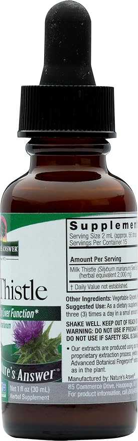 Nature's Answer Alcohol-Free Milk Thistle 1 Ounce Extract | Supports Hepatic System | Vegan | Non-GMO | Gluten Free | Kosher