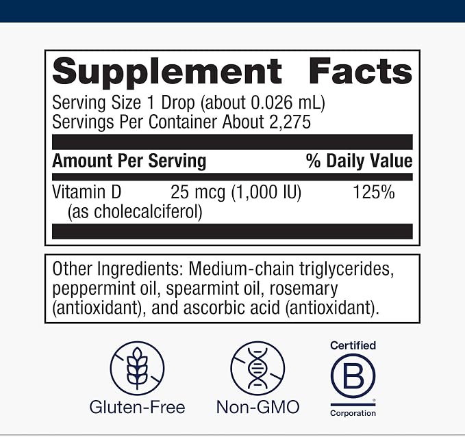 Metagenics Vitamin D3 Liquid Supplement - High Absorbency & Easy to Swallow Liquid Vitamin D3 for Bone Health & Immune Support* - Suitable for Kids - 2 fl oz - 2,275 Servings