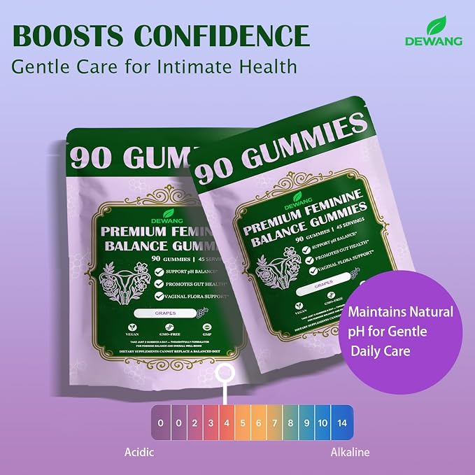 DEWANG Premium Feminine Balance Gummies for Women’s - Immune Support& PH Balance - Vegan, Gluten-Free - Grapes Flavor, 90 Count 45 Servings (Grape)