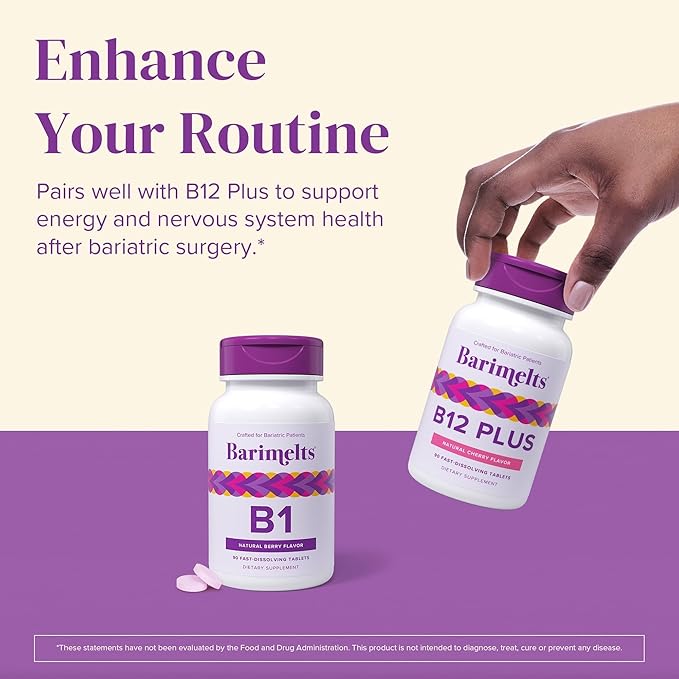 BariMelts Vitamin B1, 90 Fast-Dissolving Tablets (3-Month Supply), Sugar-Free Bariatric Vitamins for Women, Natural Berry Flavor