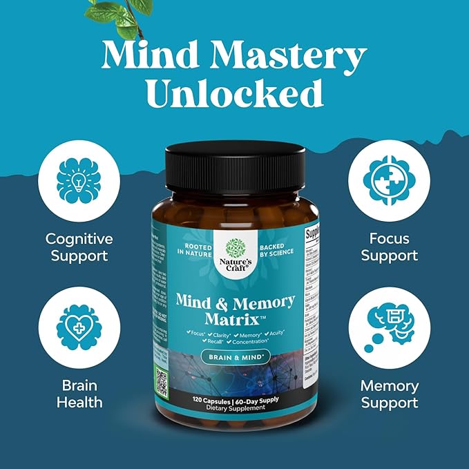 Nootropic Brain Supplement for Memory and Focus Enhancement - Vitamins for Mental Health & Clarity with VIT A, B6, Riboflavin, Niacin, Thiamin & Folate - Cognitive Complex for Mind Vitality - 120ct