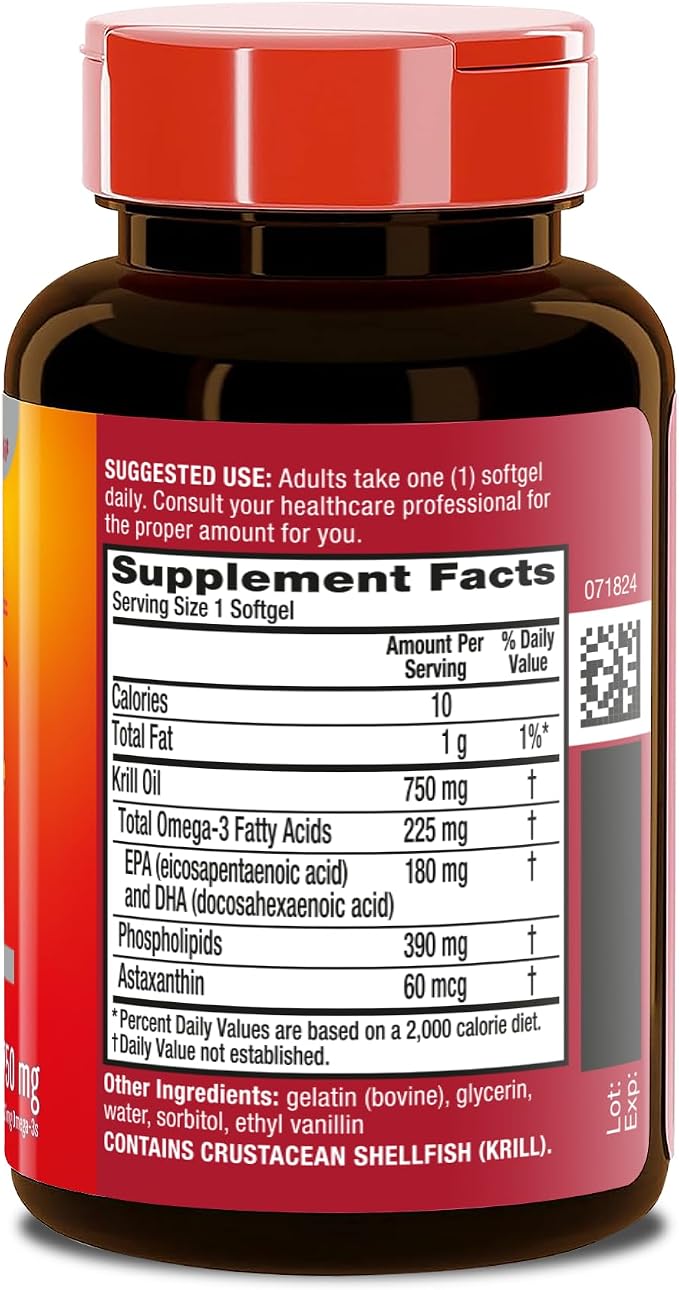 MegaRed Antarctic Krill Oil 750mg, Omega 3 Fatty Acid Supplement, Ultra Concentrate EPA & DHA Softgels, Antioxidant Astaxanthin, Heart Health Supplement with No Fish Oil Aftertaste, 80ct