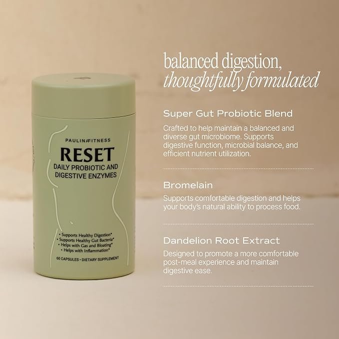 Reset Daily Probiotic + Prebiotic Plant Digestive Enzymes – Advanced Gut Reset for Women – Bloating Relief, Weight Management, Digestion, Gut Health – Vegan, Shelf-Stable – 60 Capsules (30-Day Supply)