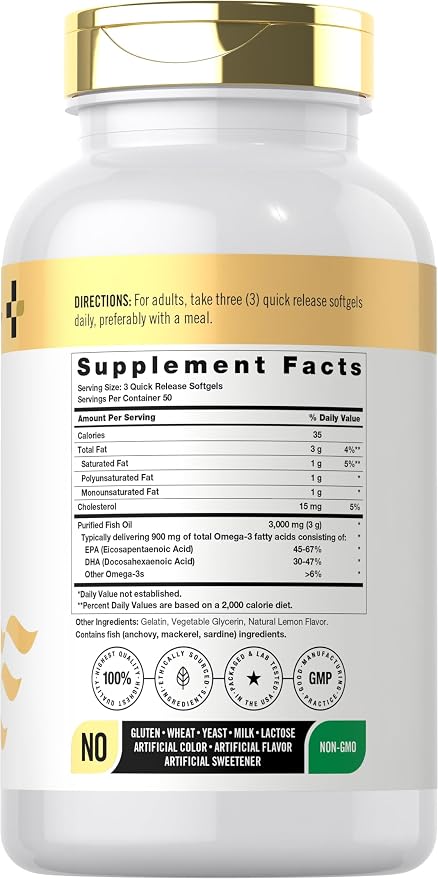 Doctor's Way Fish Oil 3000mg | 150 Softgels | Omega-3 with EPA and DHA | Non-GMO, Gluten Free Supplement