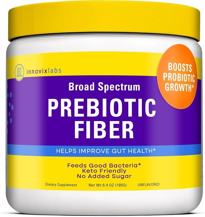 InnovixLabs Prebiotic Fiber Powder for Gut & Digestive Health, High Fiber Supplement for Women and Men with Chicory Root, FOS, Acacia, Inulin, Soluble & Insoluble Fiber, No Added Sugar, 30-Day Supply