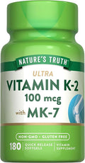 Nature's Truth Vitamin K2 MK-7 | 100 mcg | 180 Softgels | Non-GMO & Gluten Free Supplement