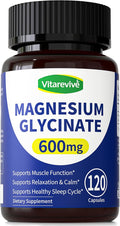 Pure Magnesium Glycinate 600mg - Magnesium Bisglycinate Supplement, High Absorption Magnesium Supplement for Sleep Support & Muscle Function, Non GMO, 120 Count
