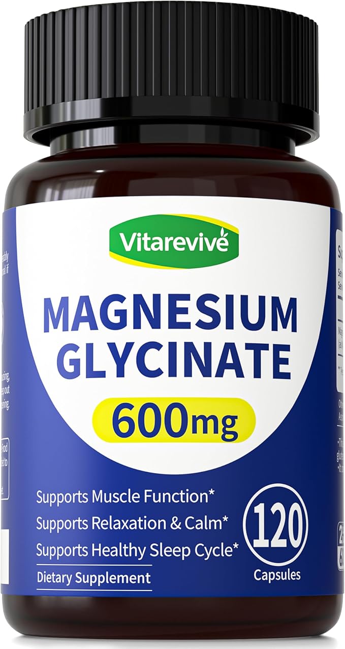 Pure Magnesium Glycinate 600mg - Magnesium Bisglycinate Supplement, High Absorption Magnesium Supplement for Sleep Support & Muscle Function, Non GMO, 120 Count