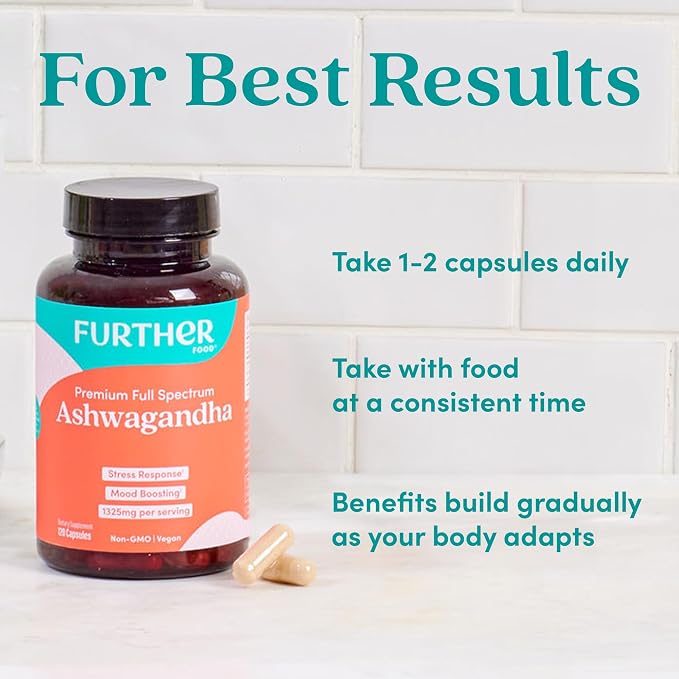 Further Food Organic Ashwagandha Root 1325mg with Black Pepper & Avocado Oil for Mood Boost, Ultra Absorption, Non-GMO, Gluten Free