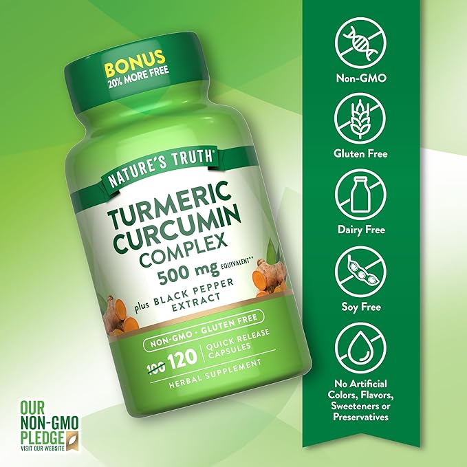 Nature's Truth Turmeric Curcumin | 120 Capsules | with Black Pepper Extract | Non-GMO and Gluten Free Supplement