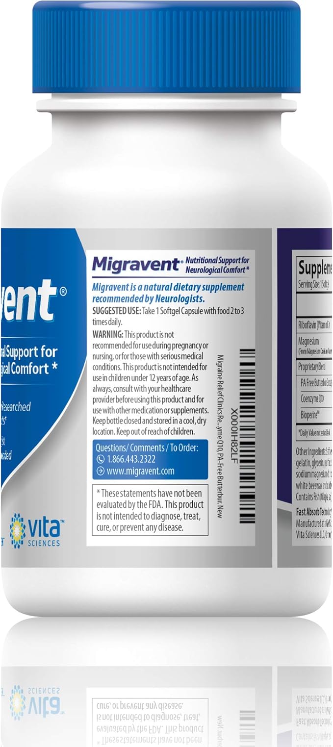 Vita Sciences Migravent – Advanced Nutritional Formula with Magnesium, CoQ10, Vitamin B2, and Butterbur for Brain and Circulatory Wellness – 60 Capsules