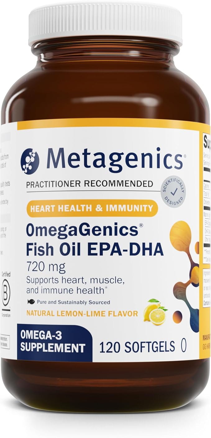 Metagenics OmegaGenics Fish Oil EPA-DHA 720 mg - High Potency Omega-3 Supplement* - Supports Heart, Joint, Brain & Immune Health* - Sustainably Sourced, Purity-Tested Fish Oil - 120 Softgels
