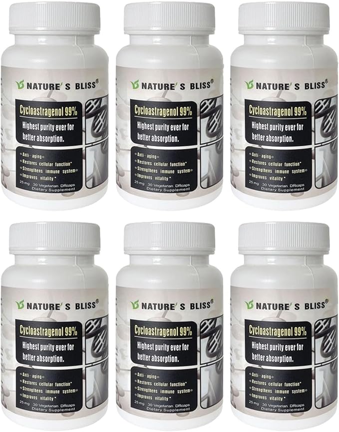 Nature'sbliss Cycloastragenol 25mg 99%,Telomere Supplements, Astragalus Root Extract, Anti Aging Supplement, Immunity Boost, Stomach Acid Protected, Super Absorption, 180 Capsules