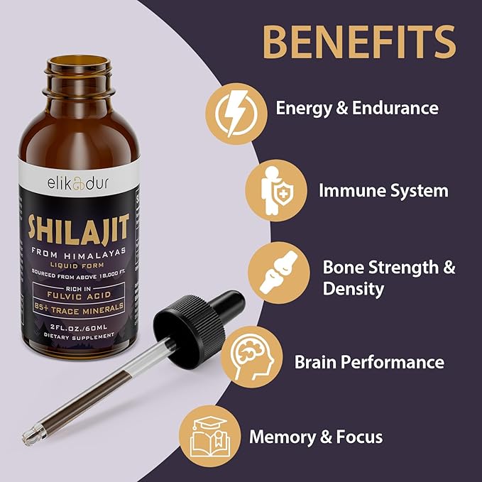 Shilajit Resin Organic Liquid Supplement, Shilajit Himalayan Organic, Liquid Vitamins for Women and Men, 85+ Trace Minerals, Alternative to Resin & Capsules, Energy & Immune Function, Vegan, 60 ml
