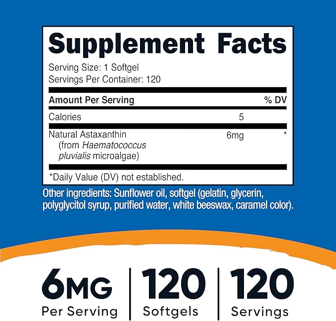 Nutricost Astaxanthin 6mg, Non-GMO and Gluten Free, 120 Softgels (4 Month Supply)