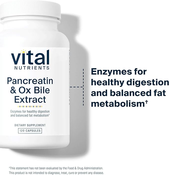 Vital Nutrients Pancreatin & Ox Bile Extract 500mg - Natural Digestive Enzymes for Women & Men - Supports Digestion of Protein, Fat, and Carbohydrates*- Gluten, Dairy & Soy Free - 120 Capsules
