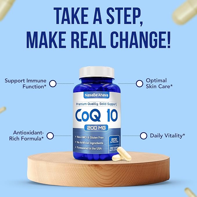 CoQ10 200mg Capsules | Vegan Friendly Coenzyme Q10 200mg from Easy Absorption Ubiquinone Supplement for Skin Heart and Energy Support | Made in The USA in cGMP Facilities (200 Servings)