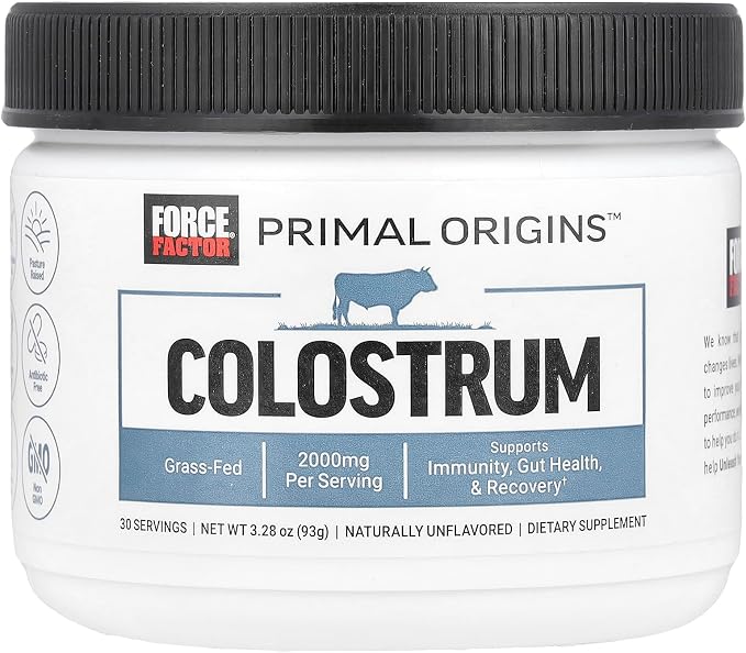 Force Factor Awesome Colostrum to Support Gut Health, Immune Function, Recovery, & More, Bovine Colostrum Supplement, Pasture-Raised, Grass Fed, Hormone Free, Naturally Unflavored, 30 Servings