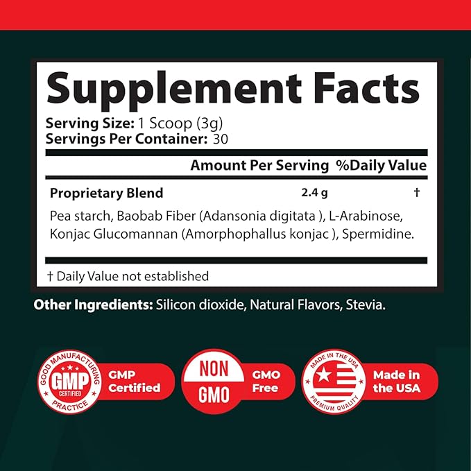 Primal Brain – Daily Fiber & Nutrient Powder with Baobab, Konjac Glucomannan, Spermidine & L-Arabinose – Non-GMO Formula – Made in USA – 3.17 oz, 30 Servings, 1 Month Supply