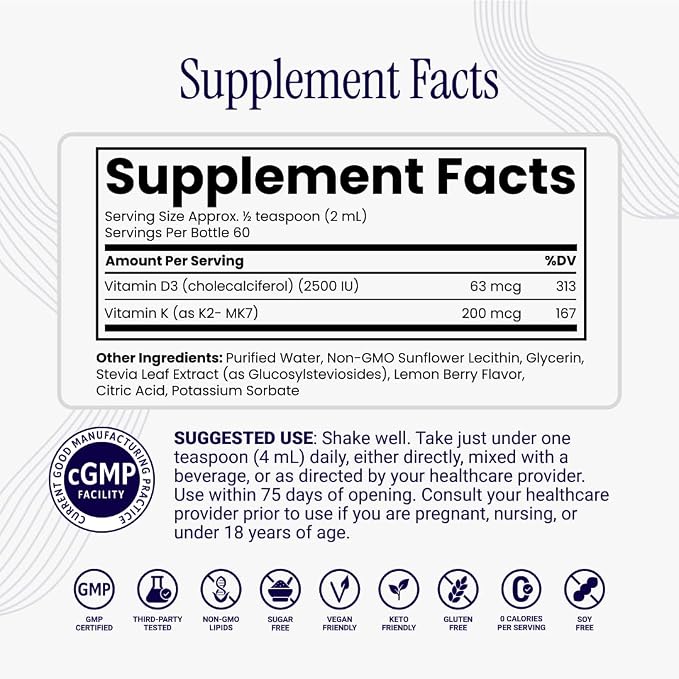 Rho Nutrition Liposomal D3K2 – Ultra High Absorption Liquid Vitamins D3 and K2 Supplement – Supports Immune System & Overall Health; Supports Strong Bones & Muscles, and a Healthy Heart