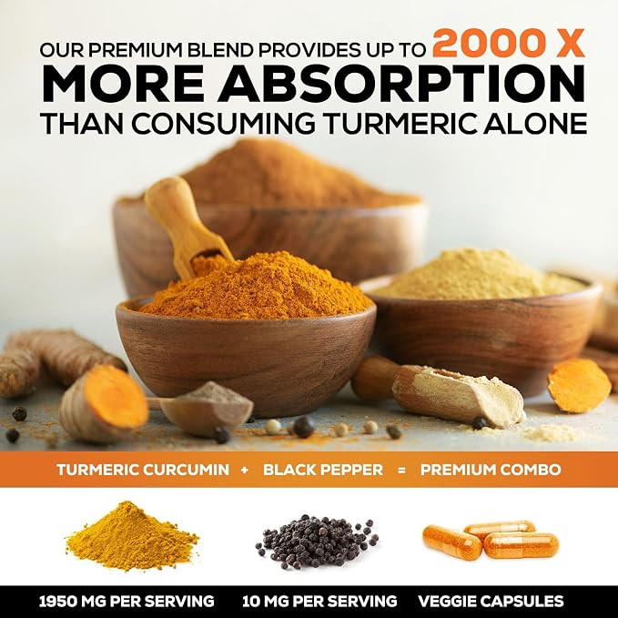 Turmeric Curcumin Supplement - 95% Curcuminoids with Organic Turmeric & BioPerine Black Pepper for Best Absorption - Daily Joint & Immune Health Support, Vegan, Non-GMO, Bottled in USA - 240 Capsules